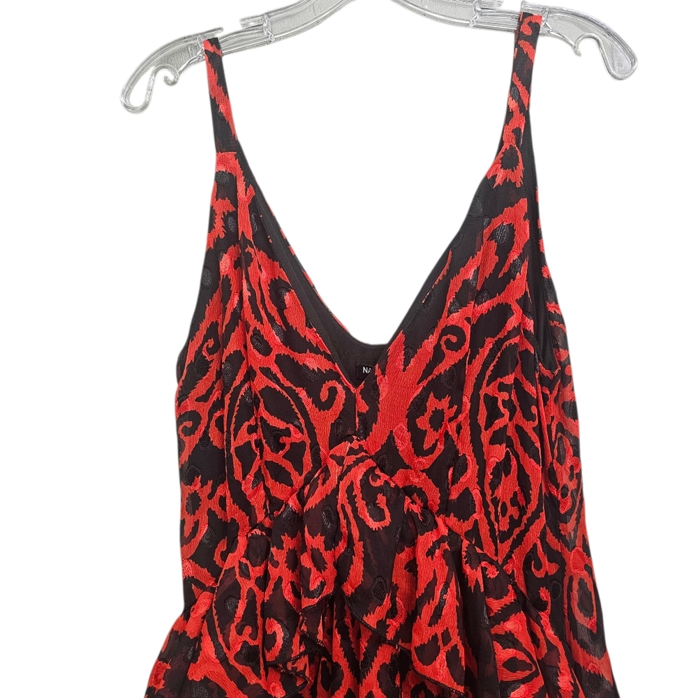 Nasty Gal Nwt Grand Entrance Red/Black Jacquard Ruffled Flowy V Neck Maxi Dress - Picture 8 of 17
